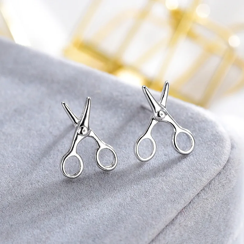 Scissors Stud Earrings For Women New Creative Simple Hollow Geometry Cute Mini Small Cartilage Ear Ring Personality Girl Jewelry