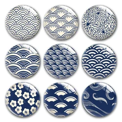 Handmade Japanese Style Pattern Wave White Blue Round Photo Glass Cabochons Demo Flat Back For Diy Jewlery Making Findings
