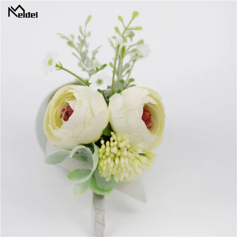 Meldel Polso Corsage Del Fiore della Rosa Sposo Boutonniere di Cerimonia Nuziale Fatto A Mano Fiore Damigella D'onore Polso Corpetto del Vestito Da Cerimonia Nuziale Boutonnieres