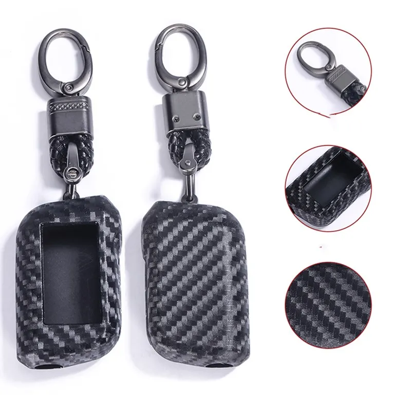 Carbon Fiber Silicone Car Key Case For Starline A39 A36 A63 A93 Two Way Car Alarm LCD Remote Controller Fob Cover KeyChain Prote