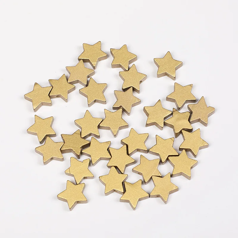 DIY 50Pcs Golden And Sliver Five-pointed Star Wood Chips Spacer Beads Handmade Custom Decorations Craft Baby Toys Accessories