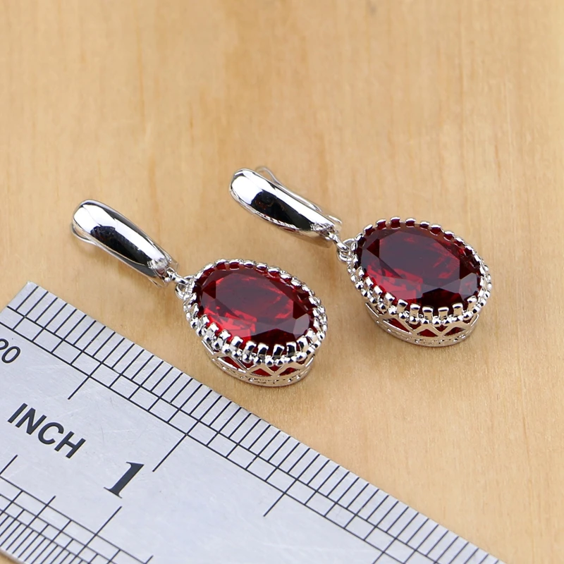 Natural 925 Silver Jewelry Red Birthstone Charm Jewelry Sets Women Earrings/Pendant/Necklace/Ring/Bracelets T055