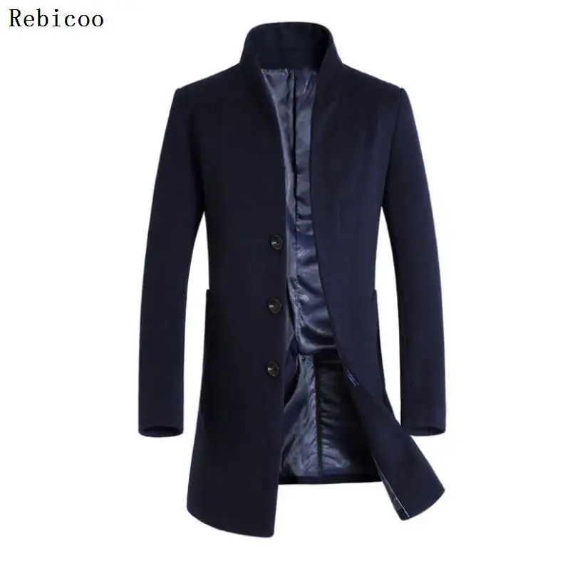 Brand High Quality Men Wool Blends Coats Men's Long Section Slim Fit Trench Tops Winter New Male Wool Blends Coat