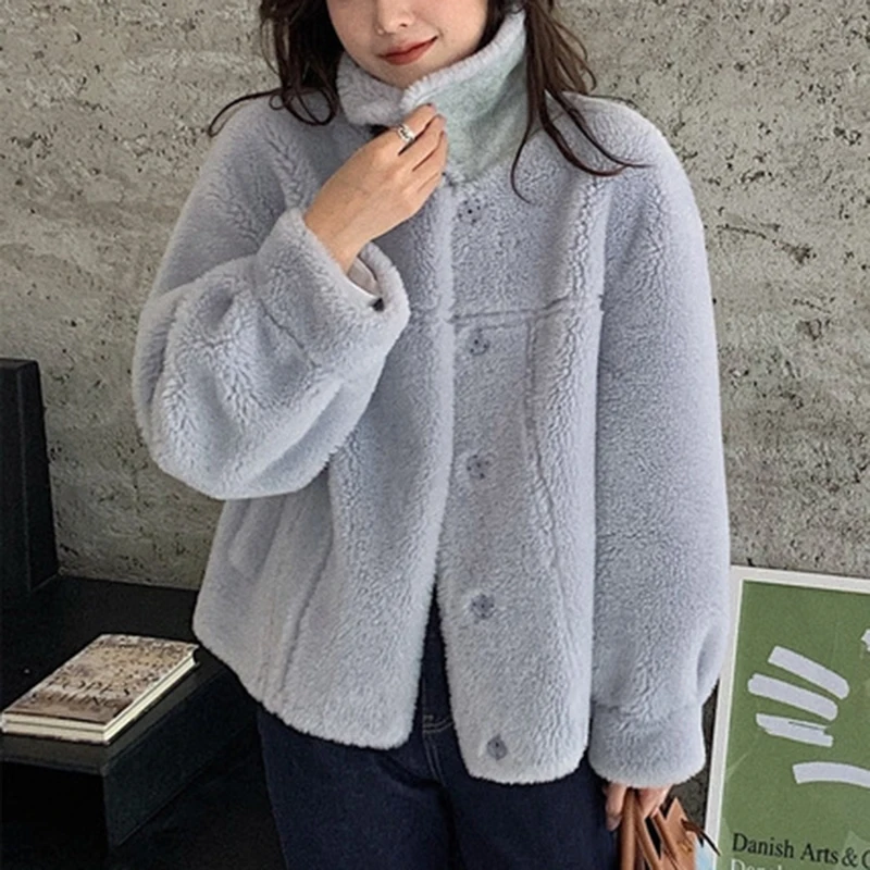 100% Wool Coat 2022 Autumn Winter Women Solid Lamb Fur Jacket Mujer One Fur Thick Warm Korean Sheep Shearing Short Manteau Femme