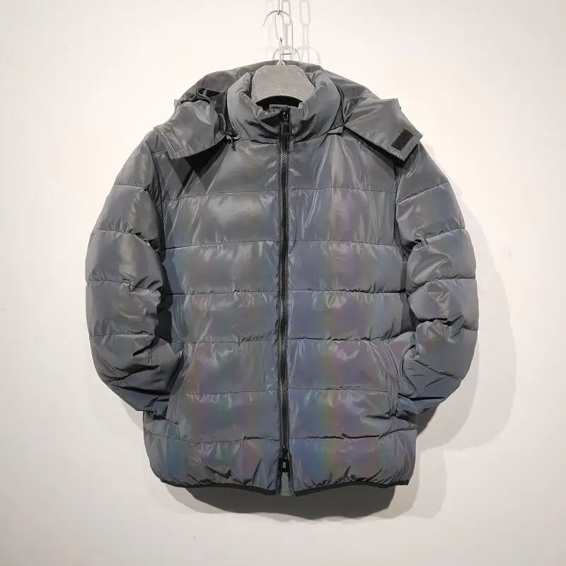 Winter Jacket Men Thick Rainbow Reflective Jackets Parka Coat Fashion Young Hip Hop Loose Jacket Streetwear Outwear Men Clothes