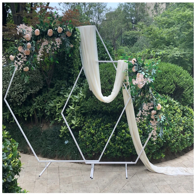 Hexagon Wedding Arch Diamond Wrought Iron Party Background Frame Decoration DIY Party Path Artificial Flower Frame Decoration