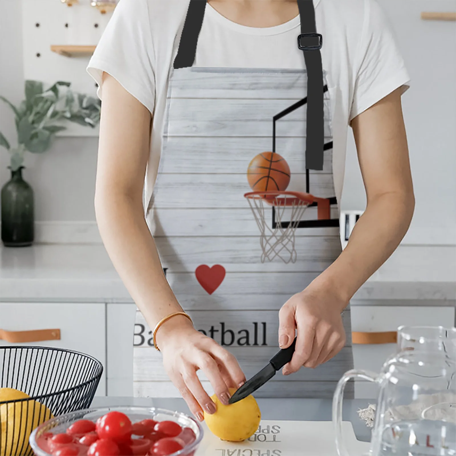 I Love Basketball Basketball Sports Apron Cuff Kitchen Aprons Home Cooking Baking Waist Bib Aprons for Woman