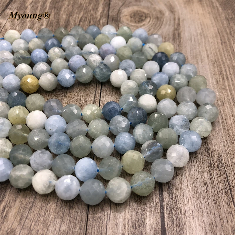 Natural Genuine Round Faceted Aquamarines Stone Loose Beads For DIY Bracelet Necklace Jewelry Making MY210624