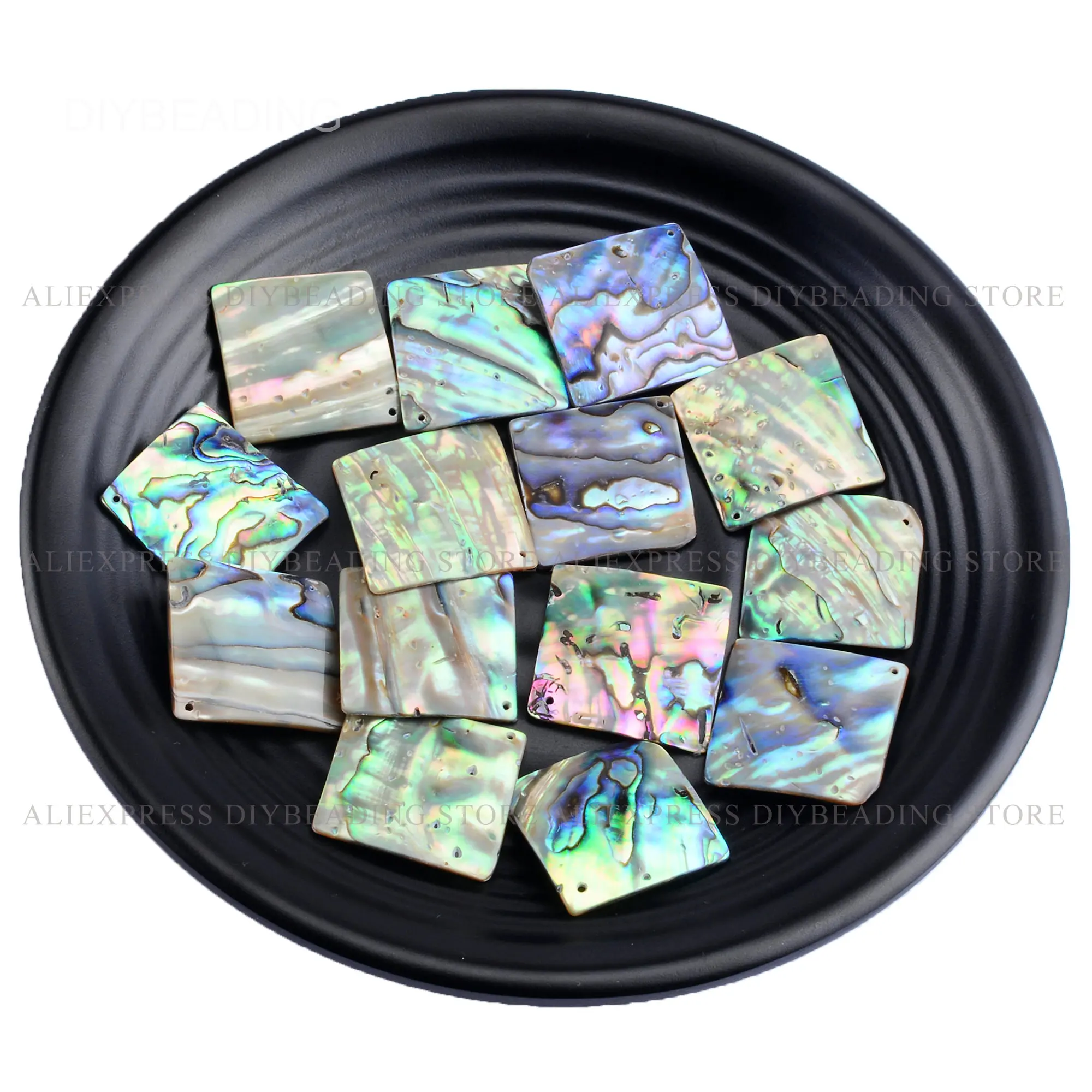 1-50 Pcs Natural Abalone Shell Gemstone Square Pendant Beads for Earring Necklace Making (Some may with Hole and Curved)