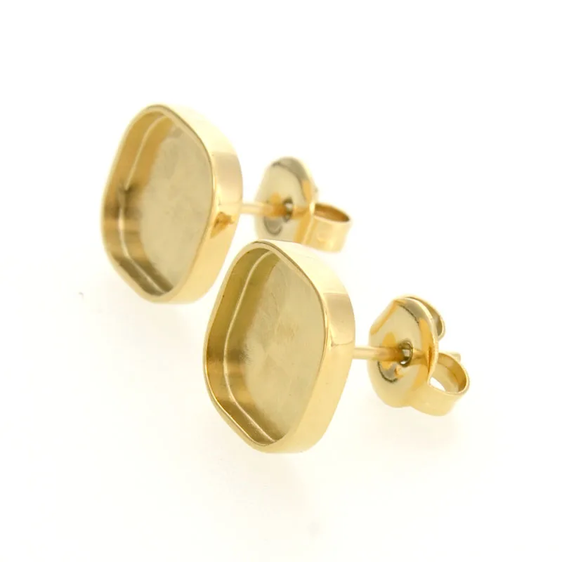 Miasol Gold Color 316L Stainless Steel Empty Tray Cabochon Square Stud Earring Post Ear Piecing For DIY Earring Jewelry Making