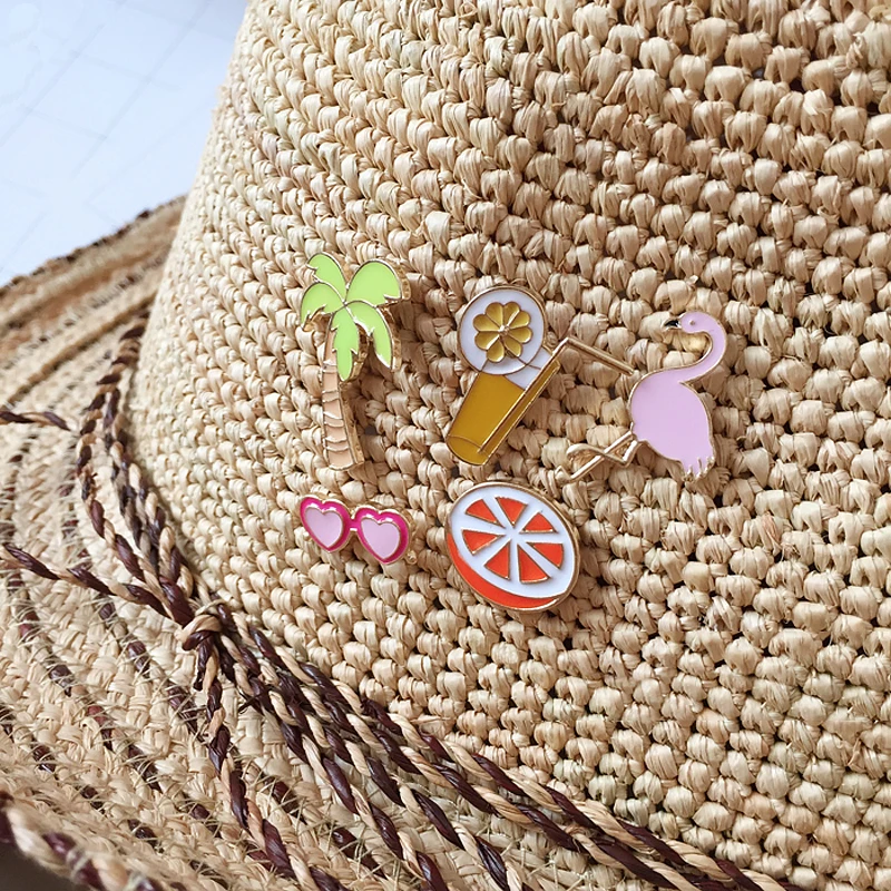 Flamingo Tree Cactus Enamel Pins Love Glasses Orange Juice Cartoon Brooches Denim Jackets Lapel Pin Button Badge Jewelry Gifts