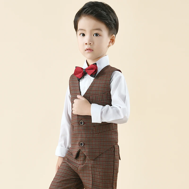 

Kids 6 Pieces Tuxedo Suit Set Flower Boys Wedding Blazer Vest Pants Shirts Performance Children Jacket Outfits