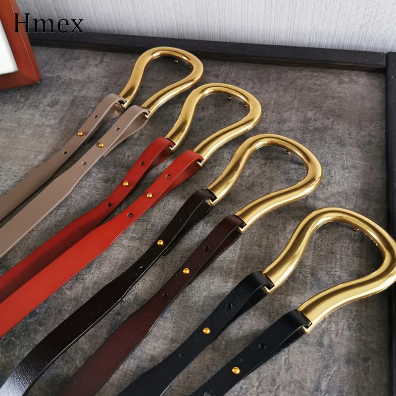 Luxury Designer Leather Metal Gold U-shaped Pin Buckle Belts High Quality Double Waist Belt Banquet Dress Decorative Ladies Belt