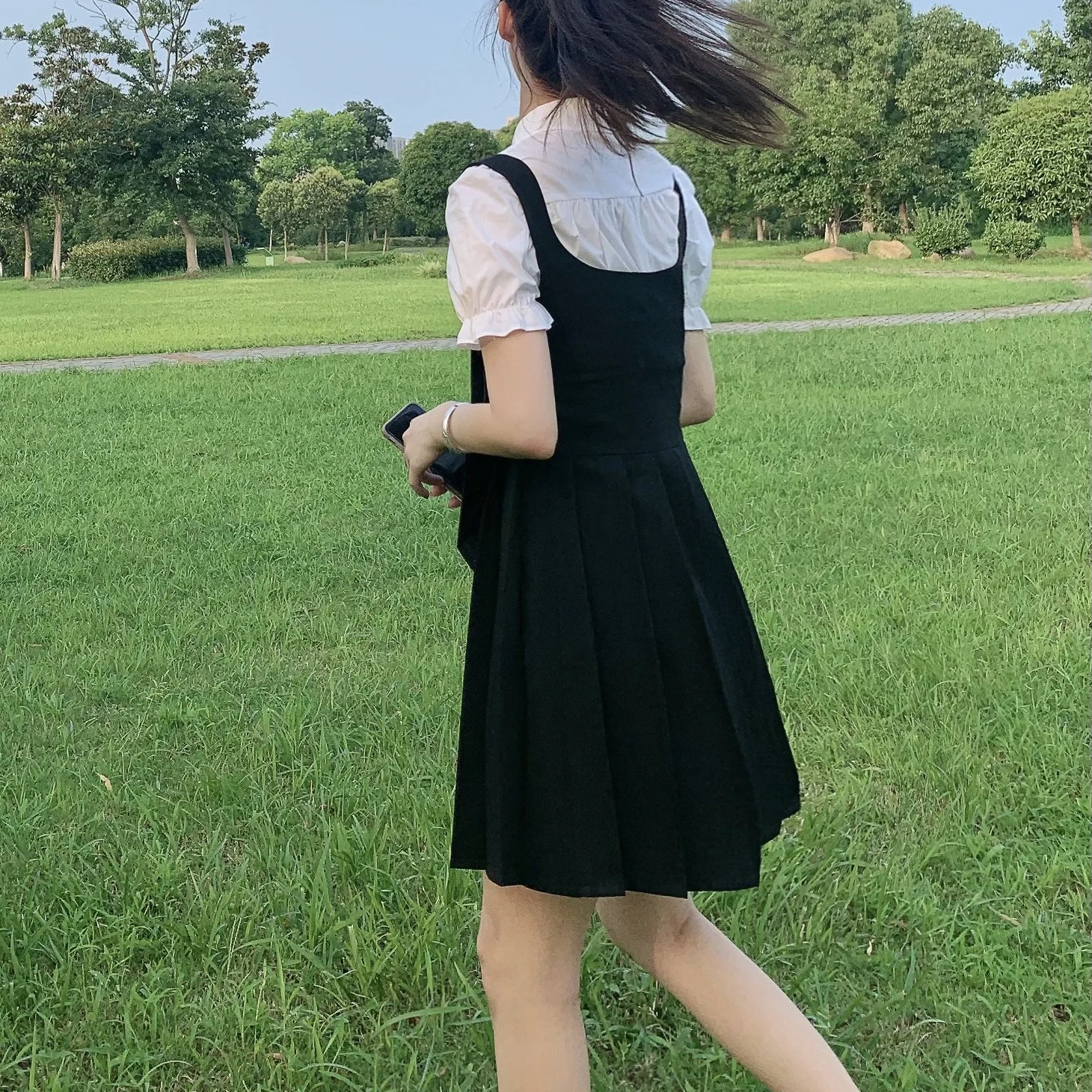 Women Dress Sets Preppy Style Slim High Street Girl Sweet Ins Puff Sleeve Shirts Pleated Dresses Student Harajuku Ulzzang JK Hot