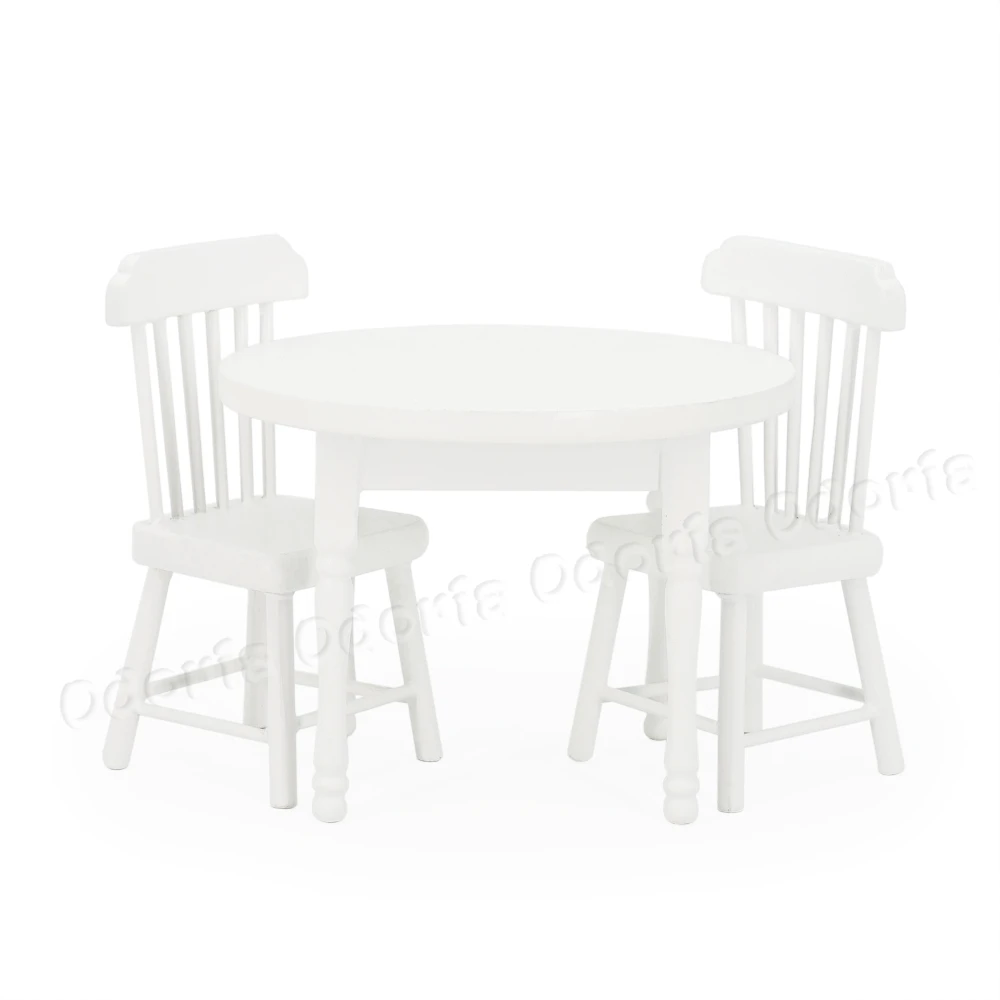 

Odoria 1:12 Miniature Wood White Dining Table with Two Chairs Furniture Set Kitchen Dollhouse Accessories Doll House Decoration