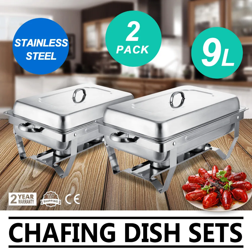 

2 Packs Stainless Steel Chafing Dishes 8 Quart Full Size Pan Rectangular Chafer Complete Set Ideal for Buffet Wedding or Party