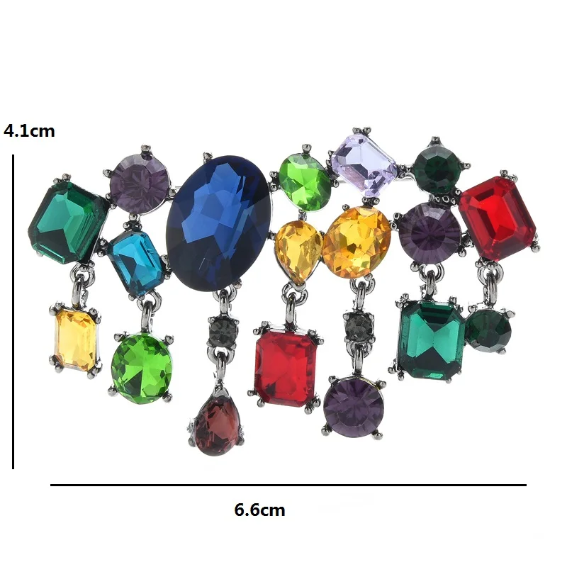 Wuli&baby Multicolor Rhinestone Tassel Brooches Women Unisex Geometric Shape Party Office Brooch Pins Gifts