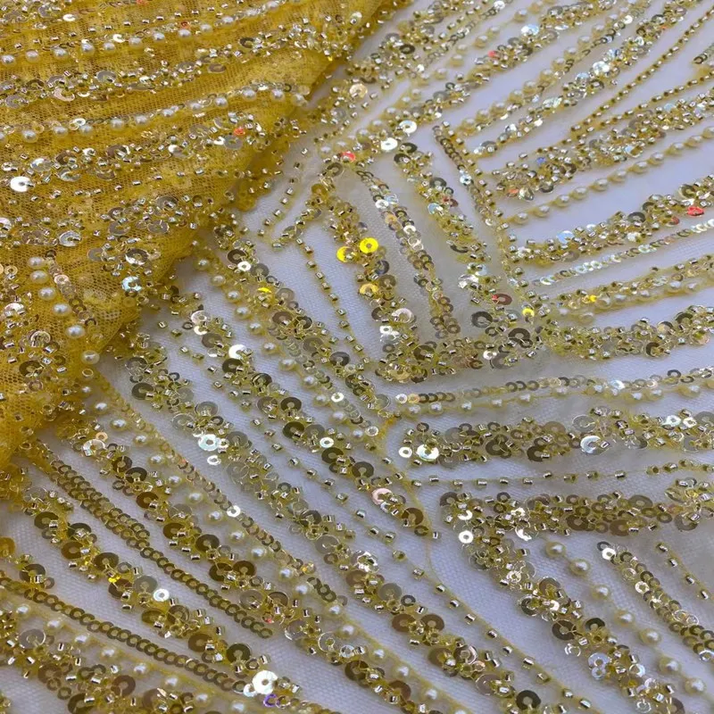 

french net lace sequin fabrics luxury party fabric for nigerian wedding sewing 5 yards african lace handmadee beads TS9468