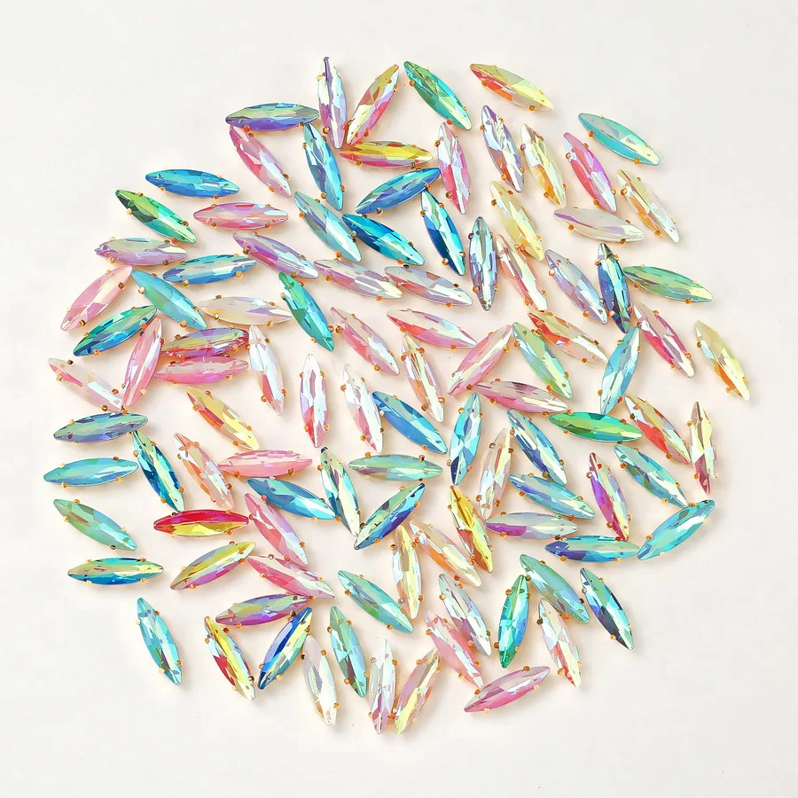 Pferdeaugenförmige Goldklauenfassungen 50 Stück/Packung 4*15mm Jelly Candy & AB Glaskristall Aufnähbare Strassperlen Kristalle für Kleidung DIY – Detail 5