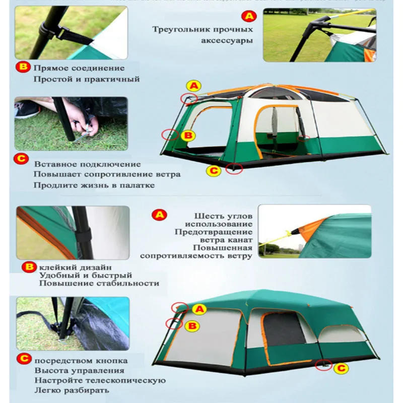 Grande Tente de Camping en Plein Air pour Famille, Voyage, Sortie, Coupe-Vent, Chaud, Protection UV, Garde 2 Chambres, 1 Salon, Contrôle des