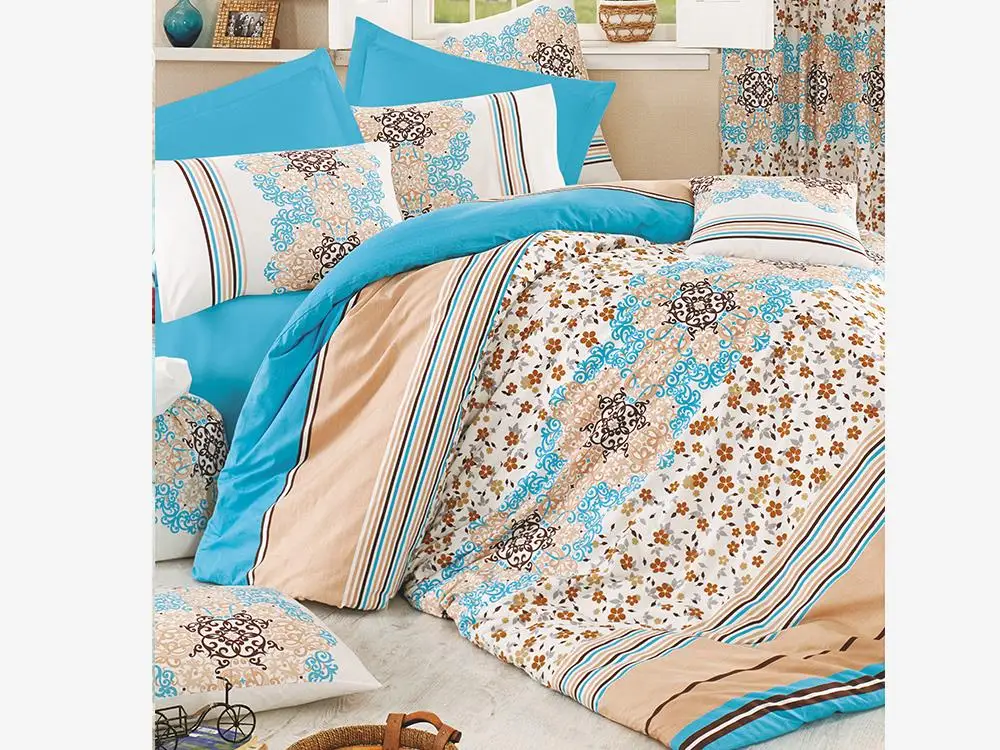 Silk 100 Cotton Double Duvet cover set Blue