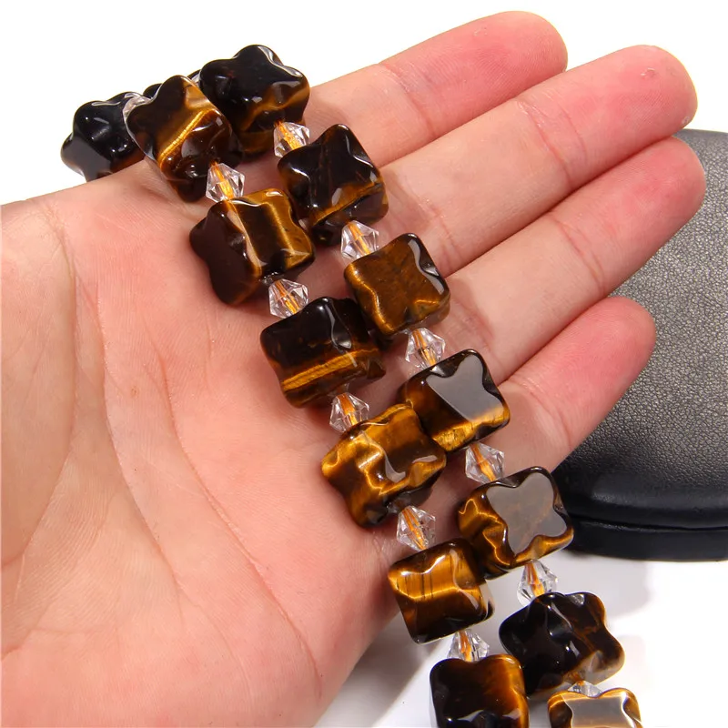 12mm Four Leaf Clover Beads Natural Quartz Stone Cube Beads Loose Flower Beads Charms For Jewelry Making DIY Bracelet Craft