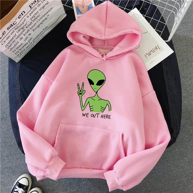 New Green Alien felpe ragazze inverno moda divertente top Moletom Cute Cartoon Streetwear donna felpa con cappuccio Pullover sciolto