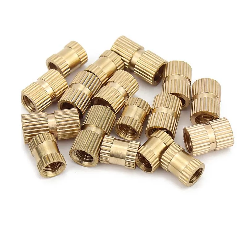 50Ps M2 M2.5 M3 Solid Brass Pure Copper Metric Thread Injection Molding Knurl Insert Nut Nutsert Round Shape Column OD 3.5 4 5mm