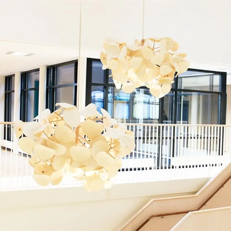 Nordic Design Fabric Flower Chandelier Modern Led Chandeliers Rustic Bamboo Pendant Lamp Hotel Restaurant Indoor Decor Luminaria