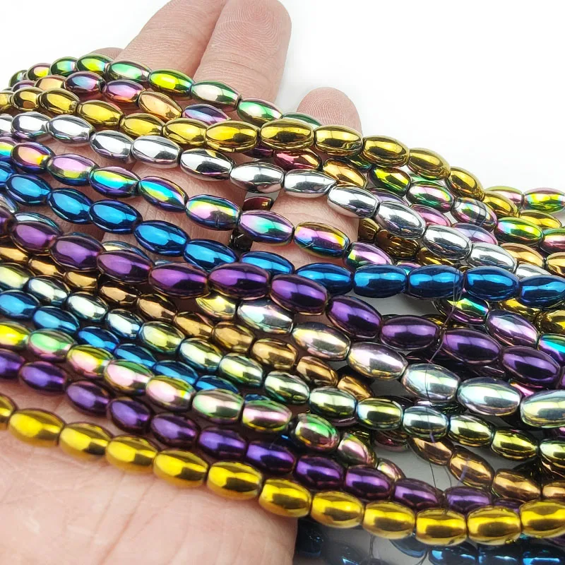 Blue,Gold color,Purple Rice Grains Hematite Natural Stone 6/8MM Oval Spacer Loose Beads For Jewelry Making Diy Bracelet Necklace