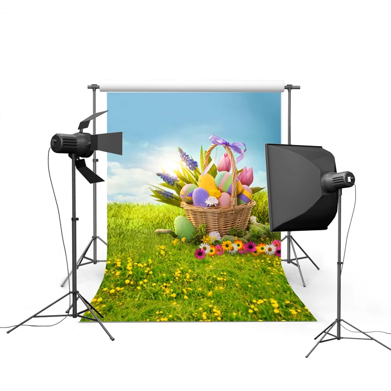 

Easter eggs basket-photography backgrounds polyester kids photo backdrops of photographic studio accessories photophone GE-033