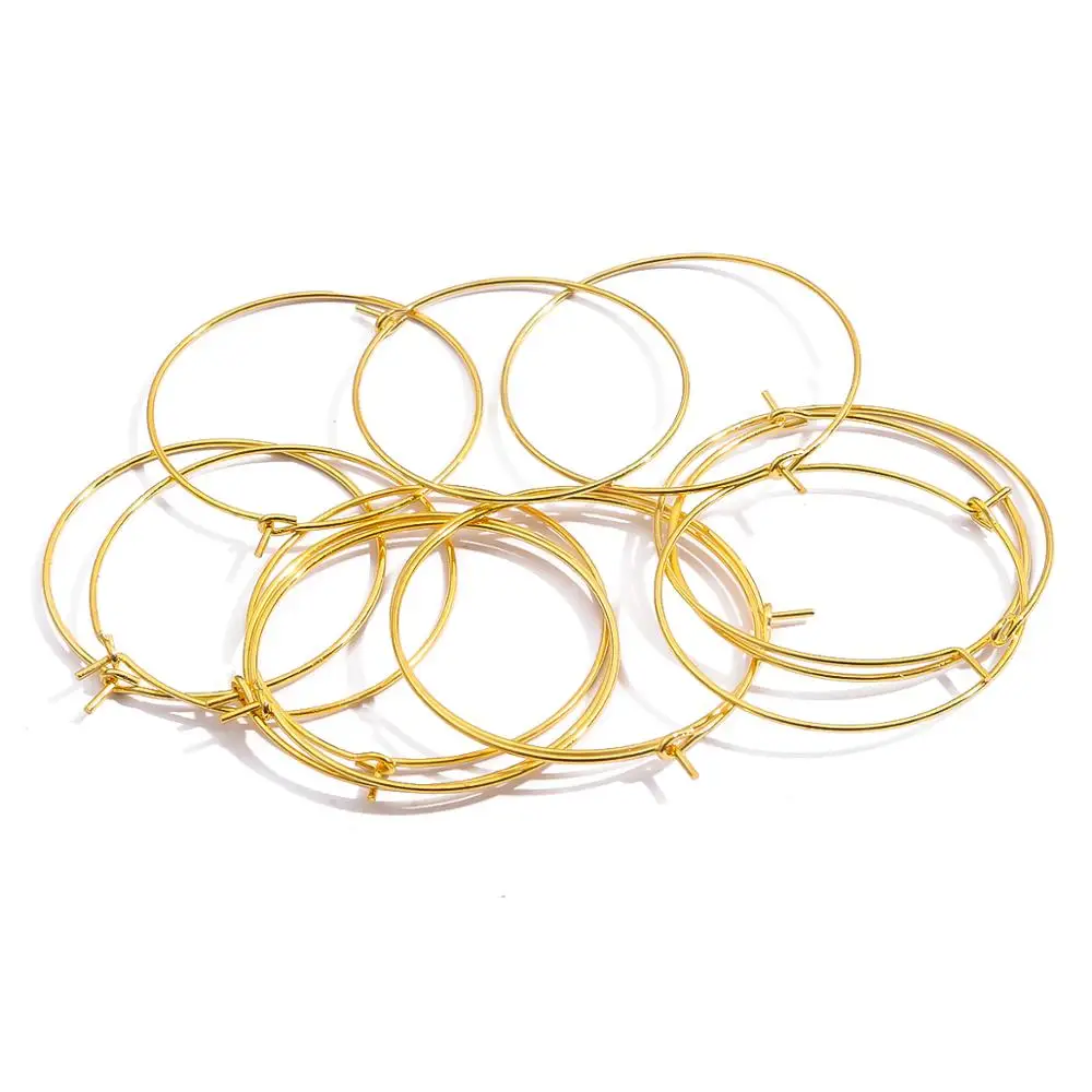 50pcs 20/25/30/35mm Fashion Iron Gold Hoops Big Circle Ear Wire Metal Round Ring For Women DIY Jewelry Making Earrings Findings