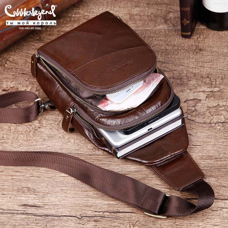 Cobbler Legend Cow Genuine Leather Men Chest Bag New Casual Small Male Pack For Cell Phone Credit Cards Vintage Travel Pouch