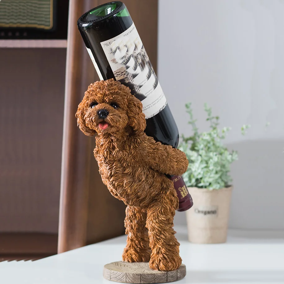 Fun Cute Pet Animal Poodle Resin Sculpture Wine Rack Living Room Office Desktop Decoration Ornaments Bottle Holder