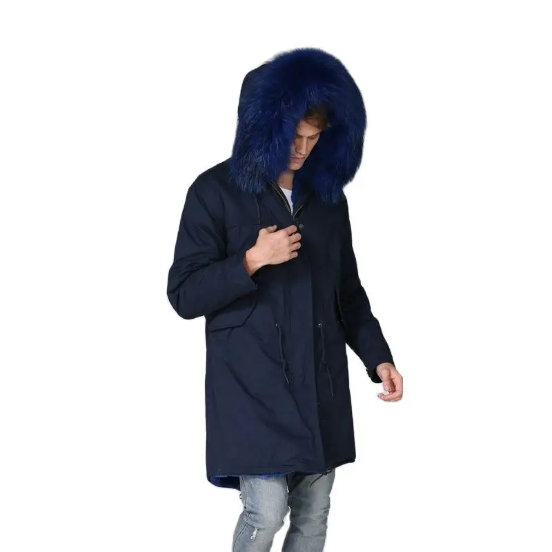 Knee Style Lake Blue Fashion Long Style Warm Fur Parka Mr Fur Winter Wear