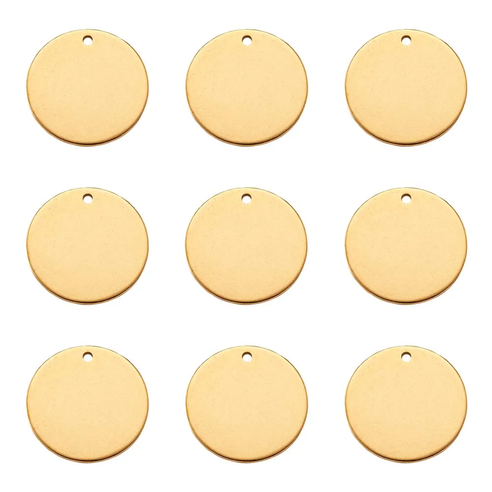 10pcs Vacuum Plating 304 Stainless Steel Stamping Blank Tag Pendants Flat Round Golden jewelry making