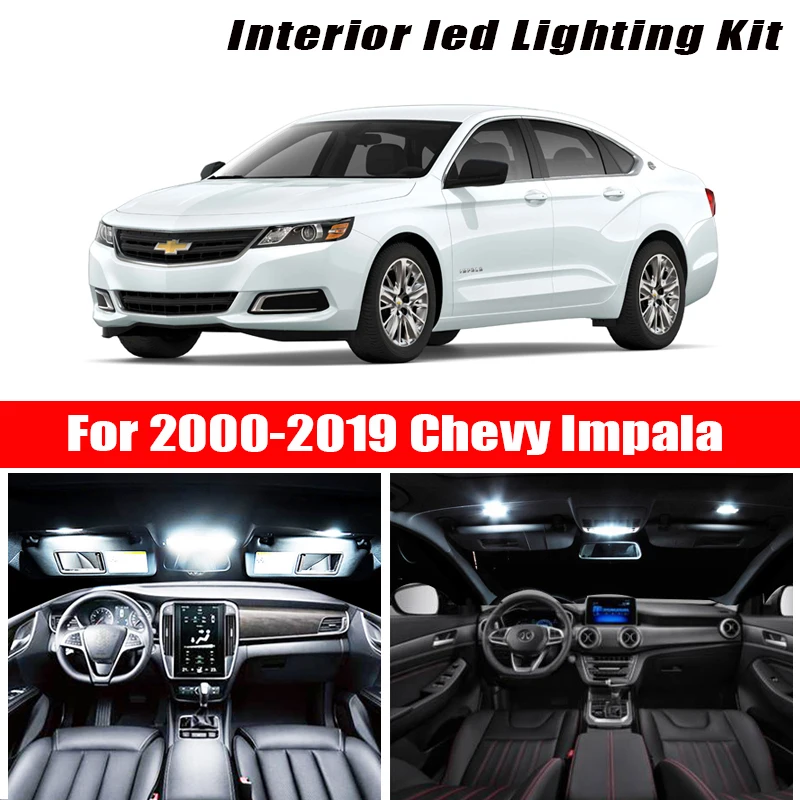 For 2000-2019 Chevy Impala White car accessories Canbus Error Free LED Interior Light Reading Light Kit Map Dome License Lamp