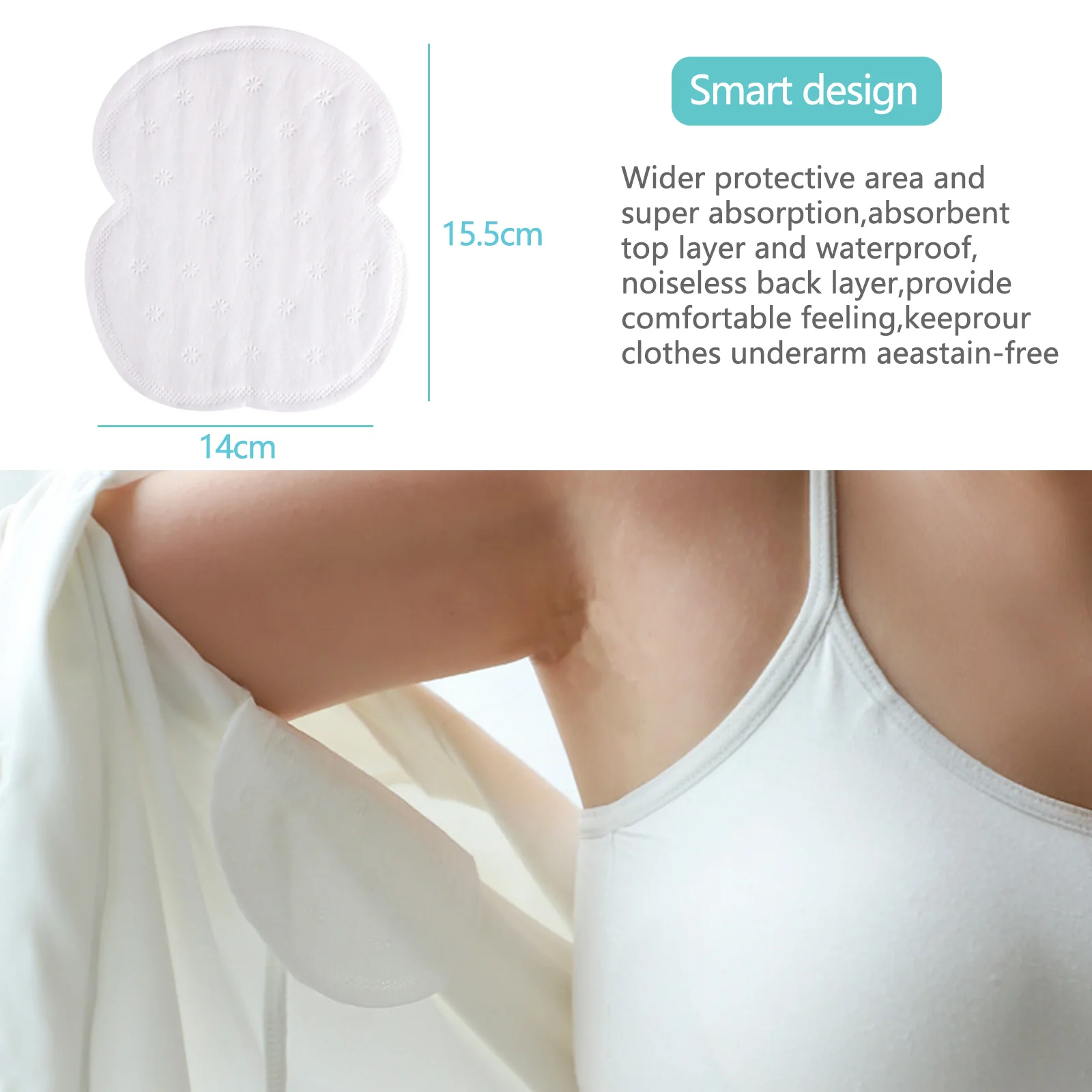 100PCS Underarm Sweat Pads Disposable Non Visible Armpit Sweat Block Pads Dress Guards Shields for Summer Outdoor Travel 6x5.5in