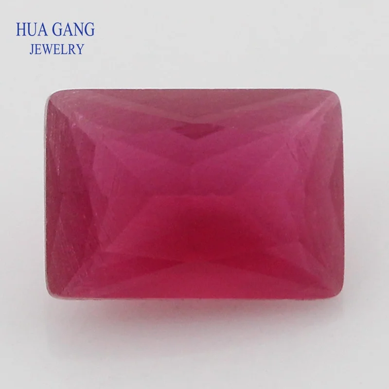 Glass Beads 5# Rose Red Matte Bottom Rectangle Shape Cut Loose  nthetic Gems For Jewelry Size 2x3~10x14mm