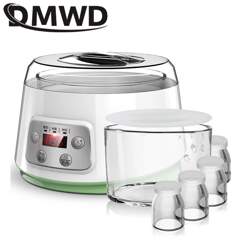 DMWD Electric Yogurt Maker With 4 Cups Automatic Yoghurt Rice Wine Machine Buttermilk Sour Cream Natto Making Machine 1.3L EU US