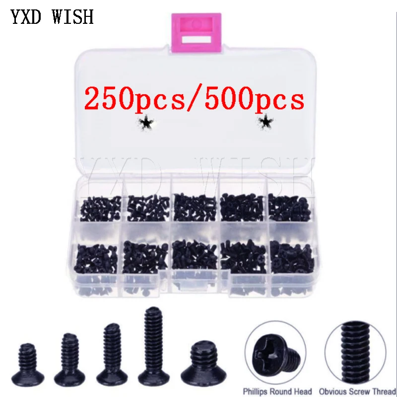 250Pcs/500Pcs M2 M2.5 M3 KM Screw Flat Head Phillips Screws  Laptop Notebook Screws Set Kit for computer small screw M2 M2.5 M3