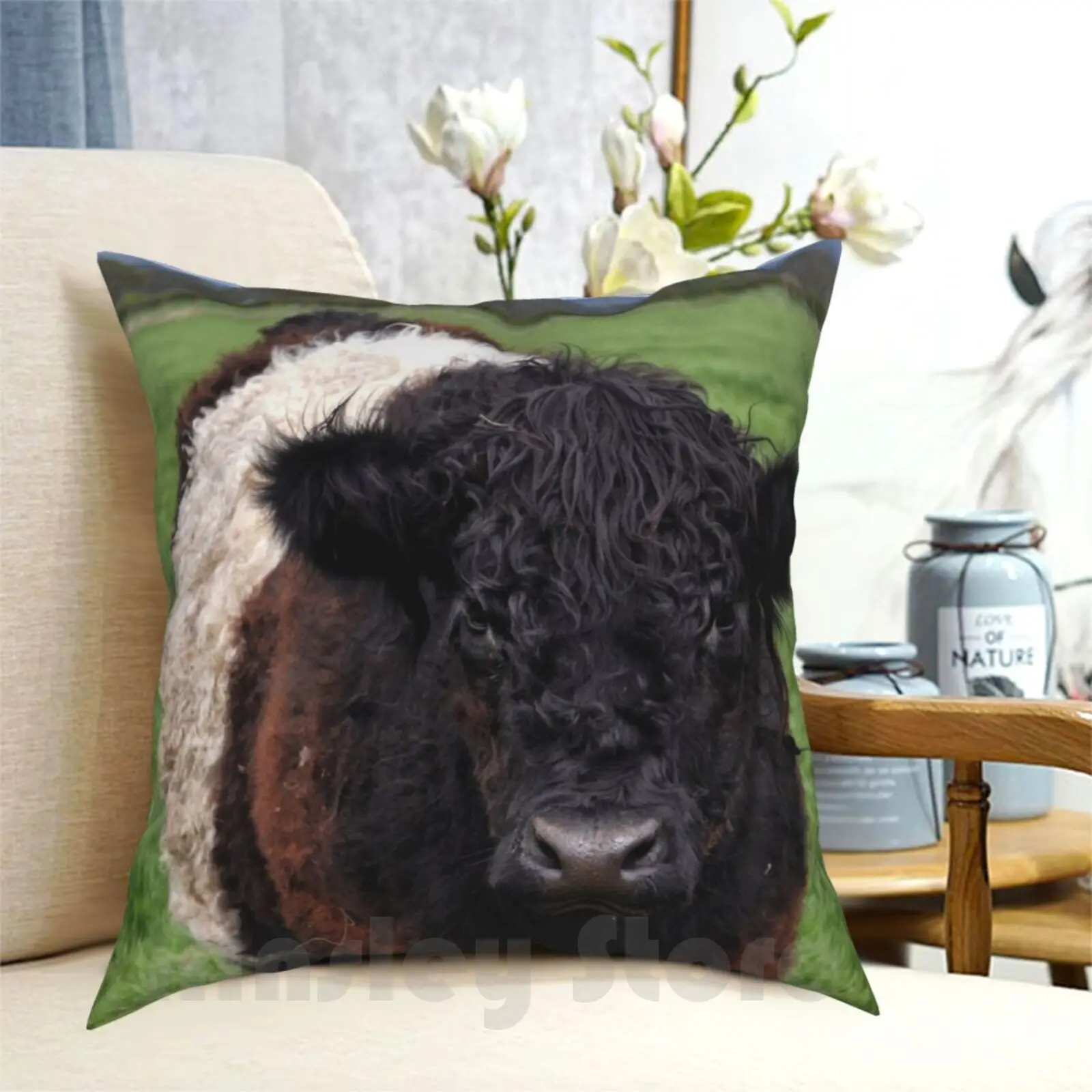 Belted Galloway Pillow Case Printed Home Soft Throw Pillow Cow Scotland Karen E Camilleri Animal Belted Galloway Pasture