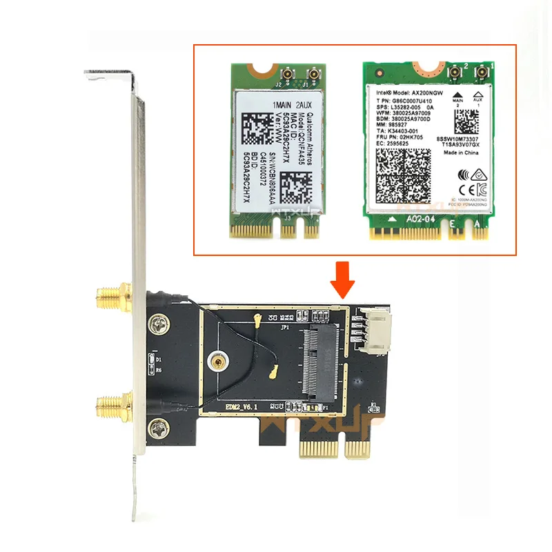 PCIE WiFi Card Adapter Wireless Network Card M2 NGFF Bluetooth Converter for Desktop Wi-fi 8260 8265NGW AX200 9260 7265