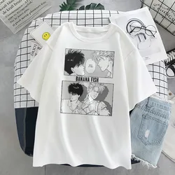 女性の原宿Tシャツ,アニメ,バナナ,魚,漫画のプリント,ユニセックス,半袖,ラウンドネック,カジュアル