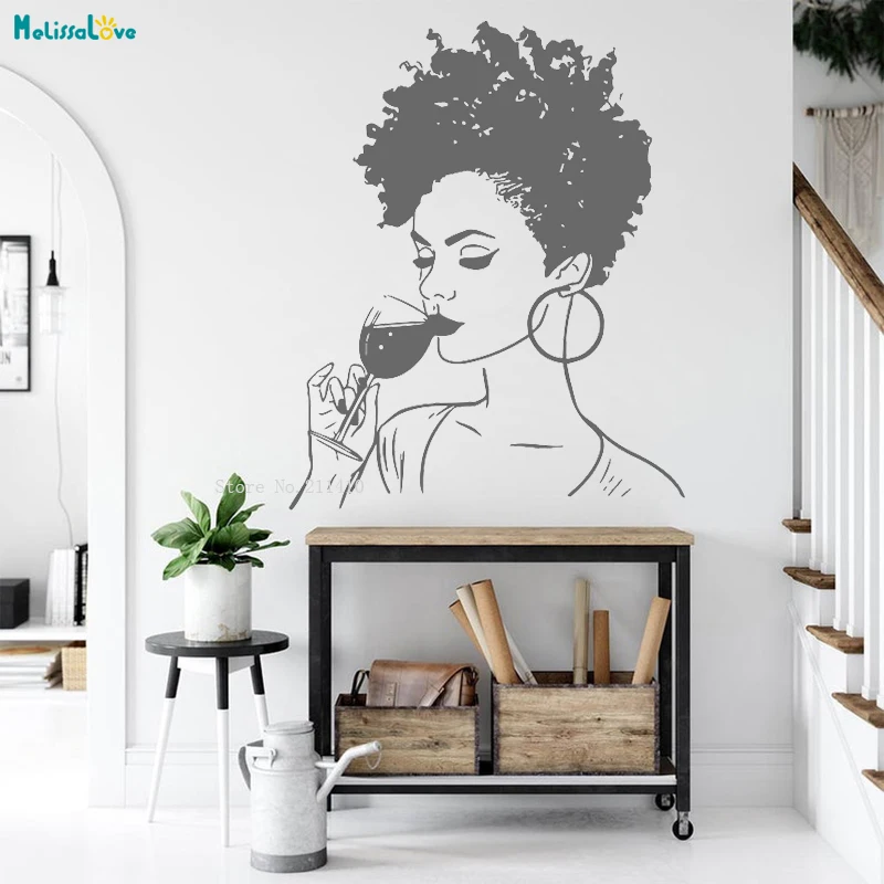 Intellectual Beauties Tasting Red Wine Wall Sticker Exquisite Decals Elegant Girl Beauty Salon Self-adhesive Murals YT4490