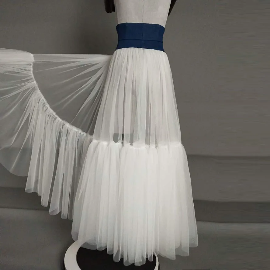 plus Size High-Waisted A-Line Skirt Summer 2025 One-Piece Long Maxi Fluffy Mesh Seal Waist Elegant Casual Gown for Women