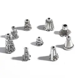 10Pcs/Lot Mix Size Hole 2-4mm Alloy Beads Fringed Hat Spacer Silver Color Plated Spacer Beads For DIY Jewelry Making Bracelet