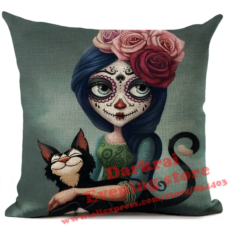 Halloween Cushion Cover Horror Mexican Day Of The Dead Sugar Skull Printed Throw Pillows Home Decoration Living Room Pillowcase