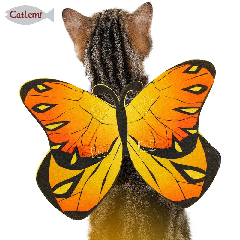 

Pet print butterfly make-up dress Halloween cat fashion and light dress Funny cartoon pattern soft dog ornament