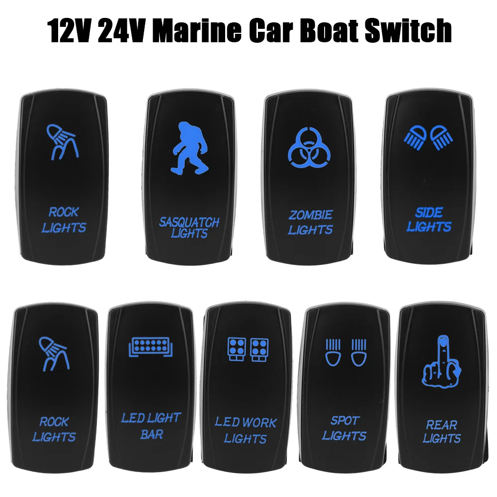 1pc 5 Pin Marine Switch SPST Carling Switch Car Boat Truck Rocker Switch 12V 24V ON-OFF Blue LED Waterpoof